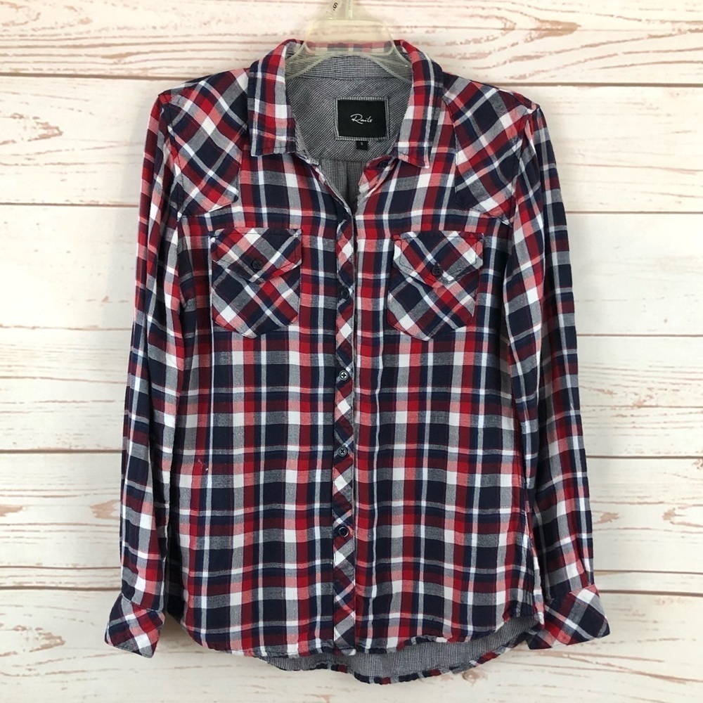 Rails Kendra Tartan Plaid Houndstooth Button Up Gauzy Cotton Flannel Shirt
